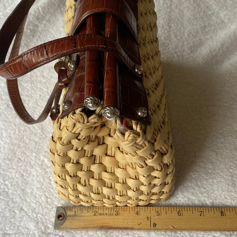 Authentic Brighton Ruth Woven Straw Satchel Bag with leather trim and handles - Picture 9 of 15